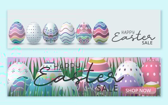 Happy Easter sale banner with Easter Eggs vector