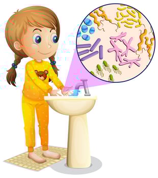 Girl Washing Hands in Sink vector