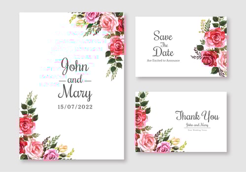 Colorful Floral Wedding Cards Set  vector