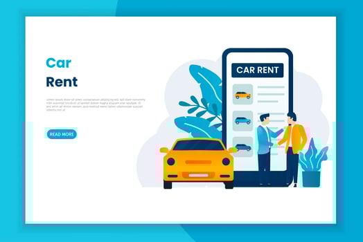 Mobile car rental service web page template vector