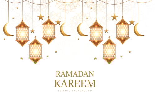 Golden Arabic hanging lantern, moons and stars vector