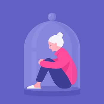 Senior Woman Sitting Under The Glass Dome vector