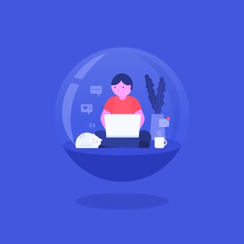 Sitting Boy with Laptop Isolated In Glass Ball vector