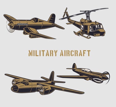 Military aircraft set vector
