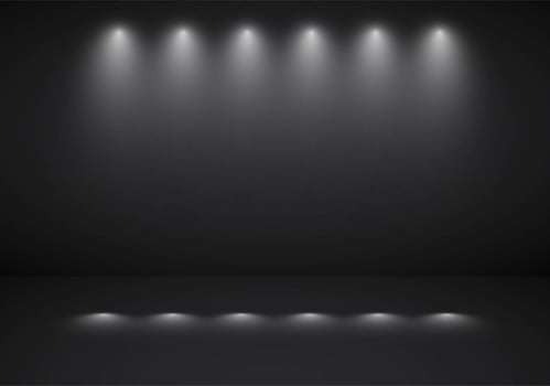 Black studio room with spotlights vector