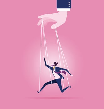 Business man being controlled like marionette vector