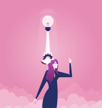 Business woman with light bulb launching from head vector