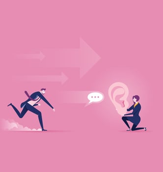 Business man throwing speech bubble to ear vector