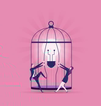 Man and woman breaking light bulb out of cage vector