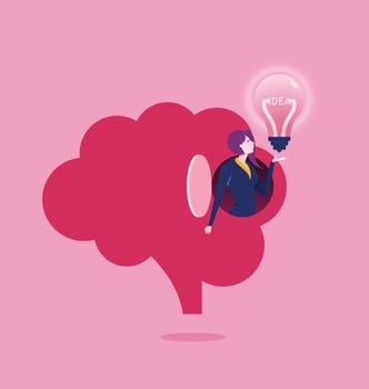 Businesswoman holding a bulb vector