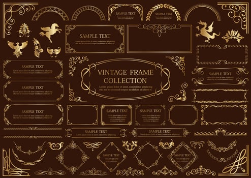 Gold Luxury Style Vintage Frame Set Isolated On A Dark Background vector