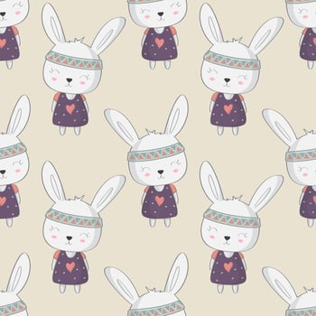 Kids Cute Bunny Rabbit with Hearts Seamless Pattern  vector