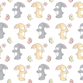 Cute Bunny Seamless Pattern  vector
