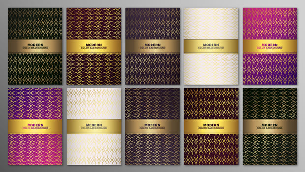 Luxury premium cover set with golden geometric pattern vector