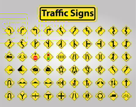 Yellow and Black Traffic Signs Set vector