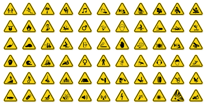 Warning Sign Set with Black Icons in Yellow Triangle vector