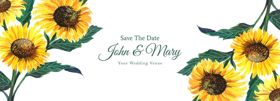 Decorative sunflower wedding save the date banner  vector