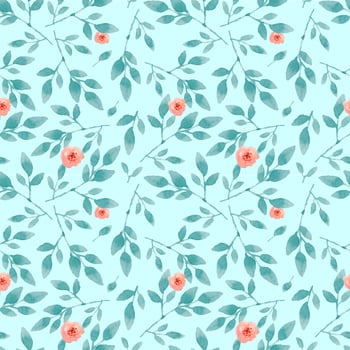 Pastel Blue Seamless Pink Flower Pattern vector