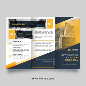 Blue with yellow accents trifold brochure template vector