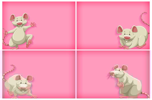Pink background template set with white mouse  vector