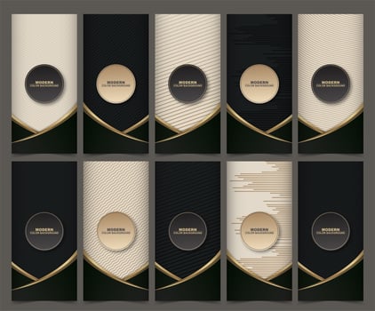 Collection of packaging templates with black golden labels and frames vector