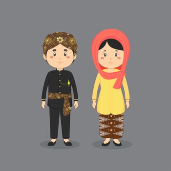 Couple Character Wearing Betawi Jakarta Traditional Dress vector