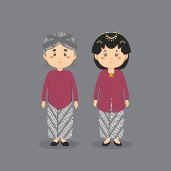 Couple Character Wearing Yogyakarta Traditional Wedding Dress vector