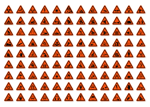 Triangular Warning Hazard Symbols labels Sign Set vector