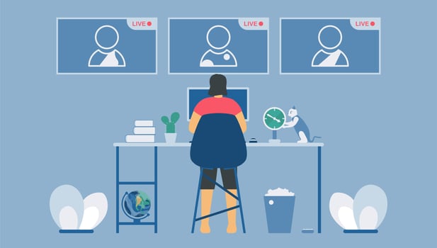 Live video conference calls on laptop vector
