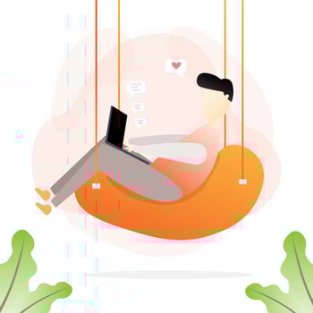 Man in hanging chair working from home vector