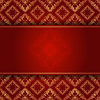 Elegant red and gold damask background with coypspace vector