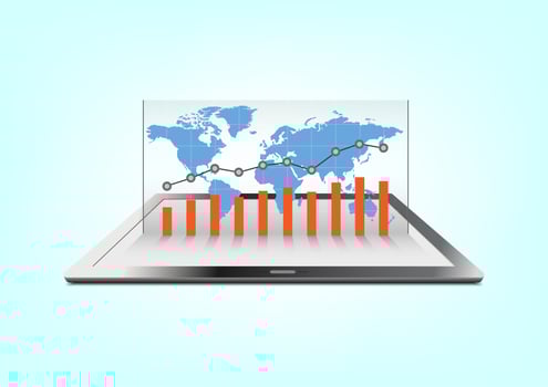 Global business graph on tablet vector