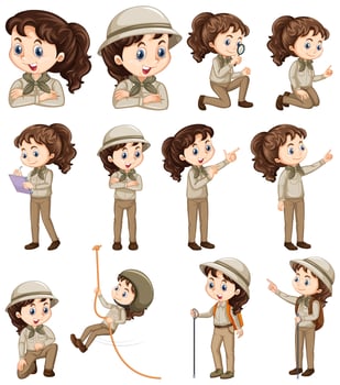 Girls in Safari Clothing in Different Poses Set vector