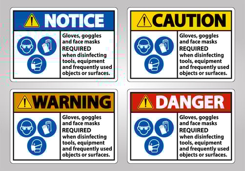 Gloves and goggles safety required signs vector