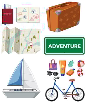 Travel set with transportations vector