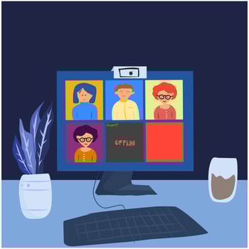 Colleagues video call in online class vector