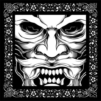 Japanese Style Mustache Skull vector