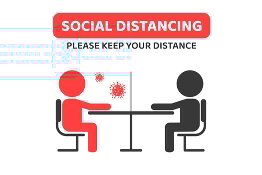 Social distancing concept with glass between people vector