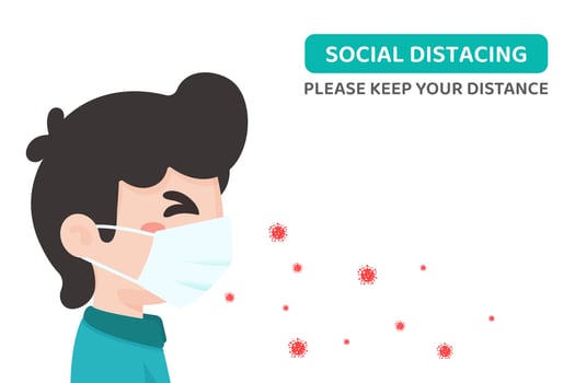 Coronavirus passing through mask social distancing poster vector