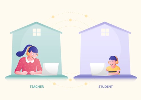 Teaching and remote learning from home concept vector