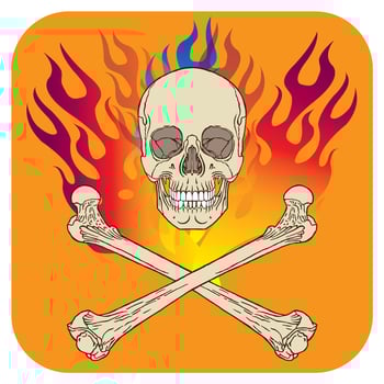 Skull flame icon orange vector