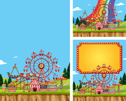 Three Backgrounds of Circus with Rides vector