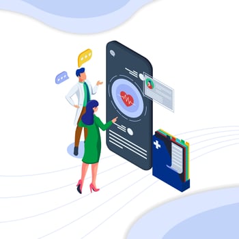 Doctor tell a woman how to use medical app  vector