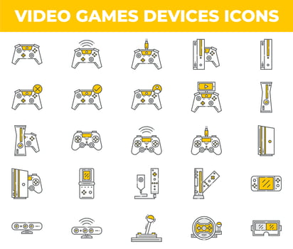 White and Yellow Video Games and Devices Icons vector