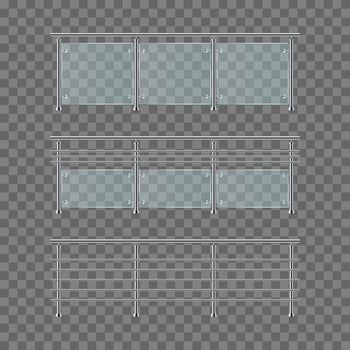 Modern glass railing with metal poles vector