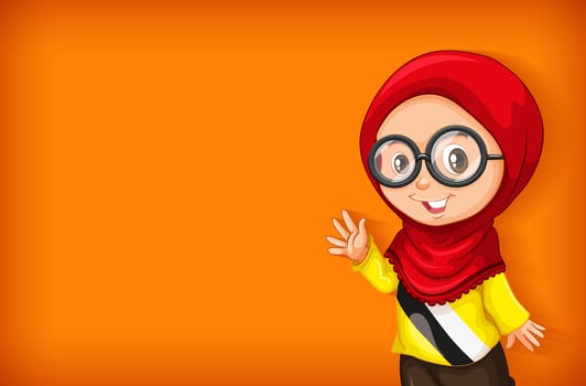 Background template design with plain color and muslim girl vector