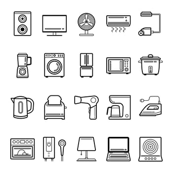 Household appliances outline icon set vector