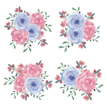 Watercolor rose peony flower bouquet collection vector