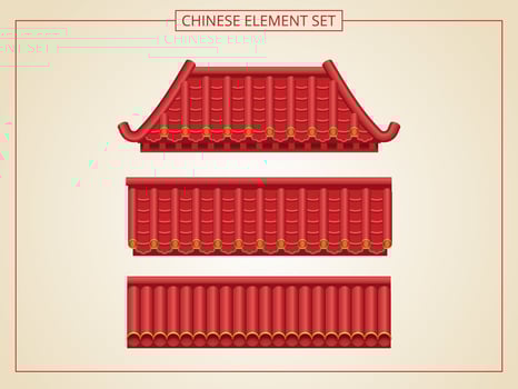 Chinese red roof set vector