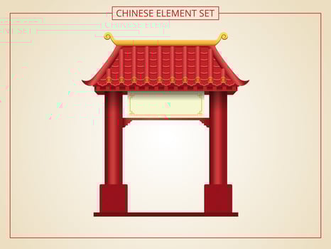 Chinese entrance with red roof and blank sign vector